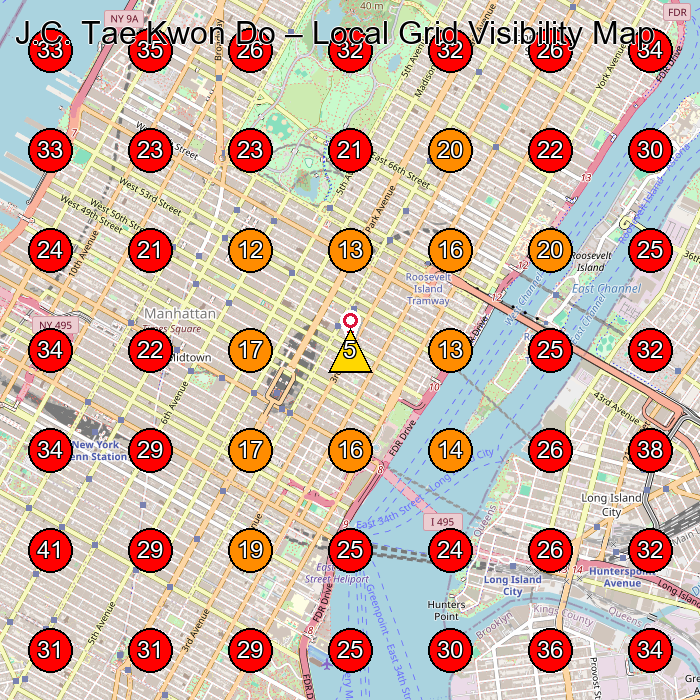 J.C. Tae Kwon Do GeoGrid visibility map for Martial Arts School in New York